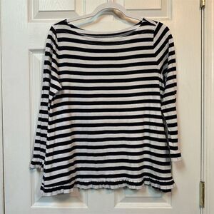 LOFT Women's Striped Ruffle Cuff Blouse Size S Navy Casual Top